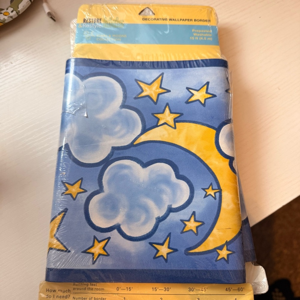 Celestial wallpaper - 2x15’ - moons, stars, clouds - 30’ total